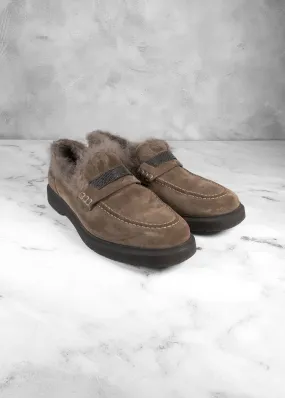 Brunello Cucinelli Suede Shearling Penny Loafers