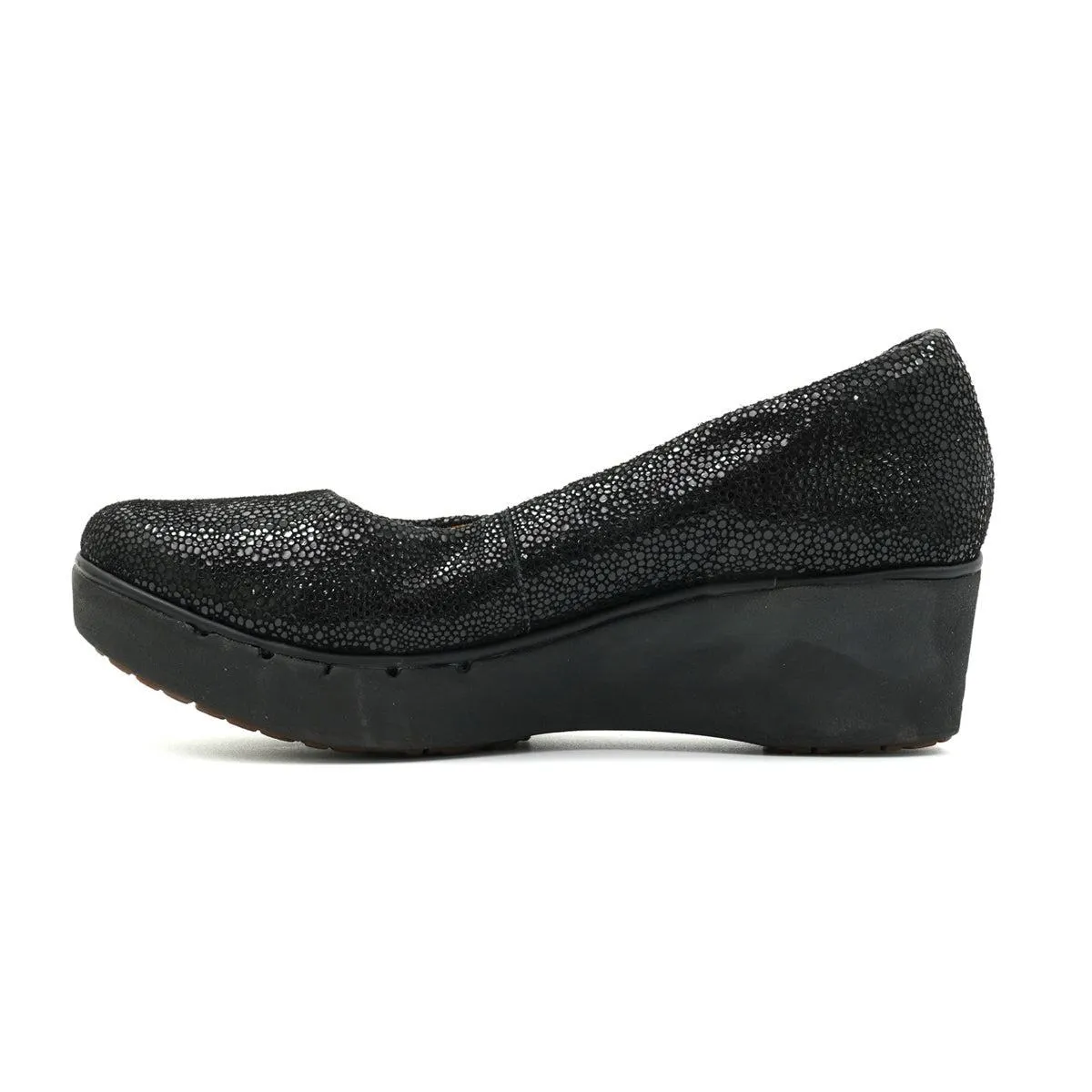 Clarks Artisan Unstructured Shimmer Wedge Shoes Suede Black Colour For Women