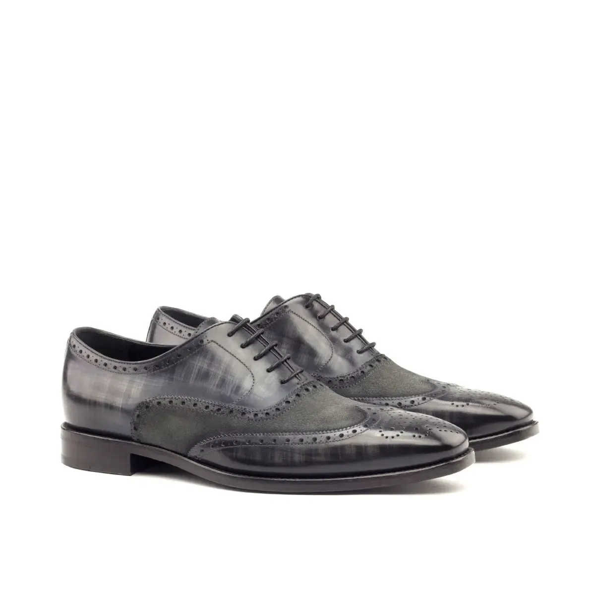 DapperFam Aeron in Grey Men's Lux Suede & Hand-Painted Patina Full Brogue