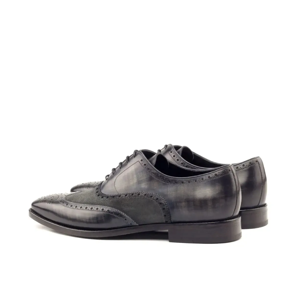 DapperFam Aeron in Grey Men's Lux Suede & Hand-Painted Patina Full Brogue