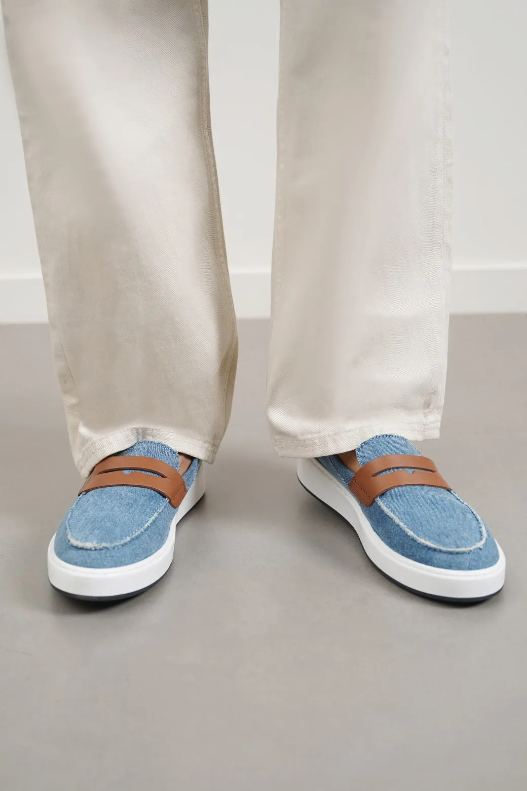 FRAYED DENIM LOAFERS