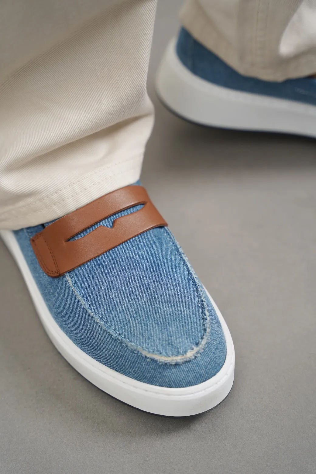 FRAYED DENIM LOAFERS