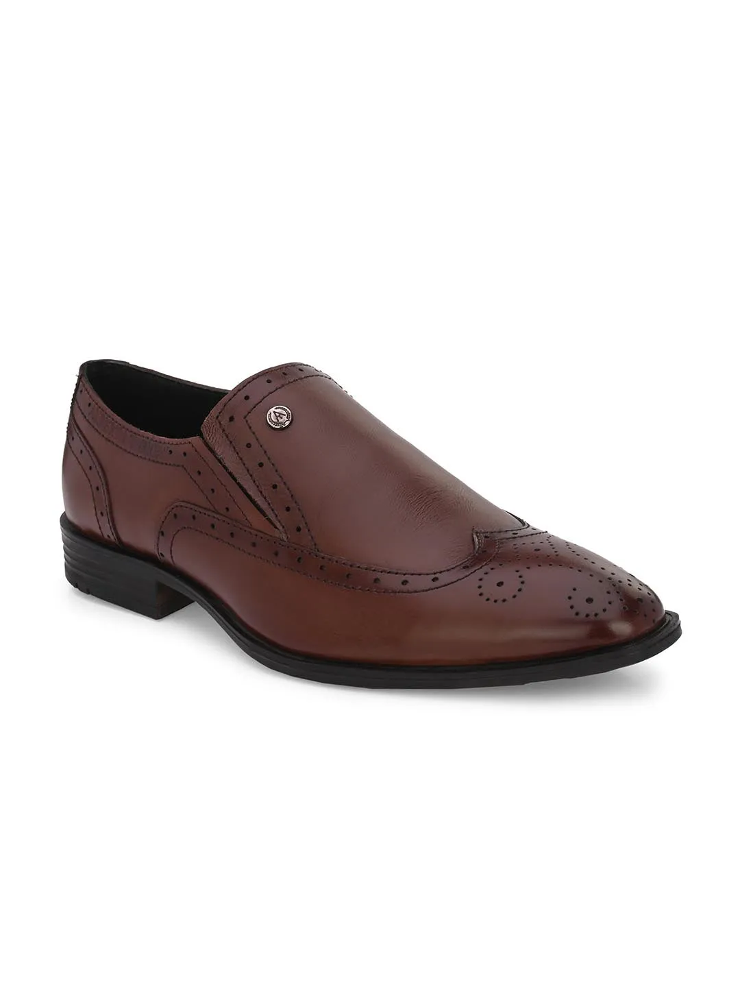 Genuine Leather Brogue Slip On Shoes