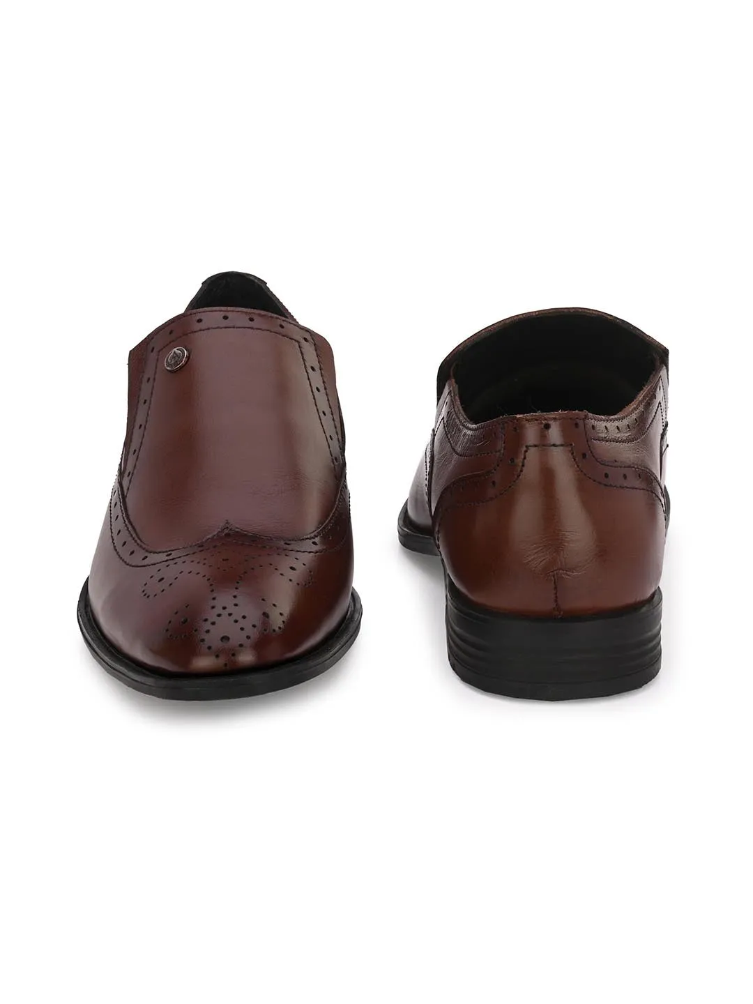 Genuine Leather Brogue Slip On Shoes