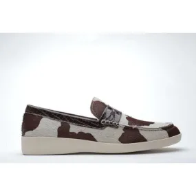 Johnny Famous Bally Style Pony Men's Brown Animal Print Leather and Suede Slip Ons