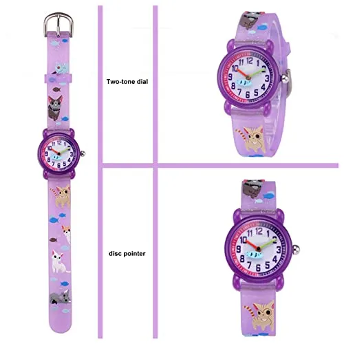 Kids Clock,Toddler Clock Waterproof Gift Toys for Kids Boys Girls Toys Over 3 Years Old 3D Birthday Gift (Purple)