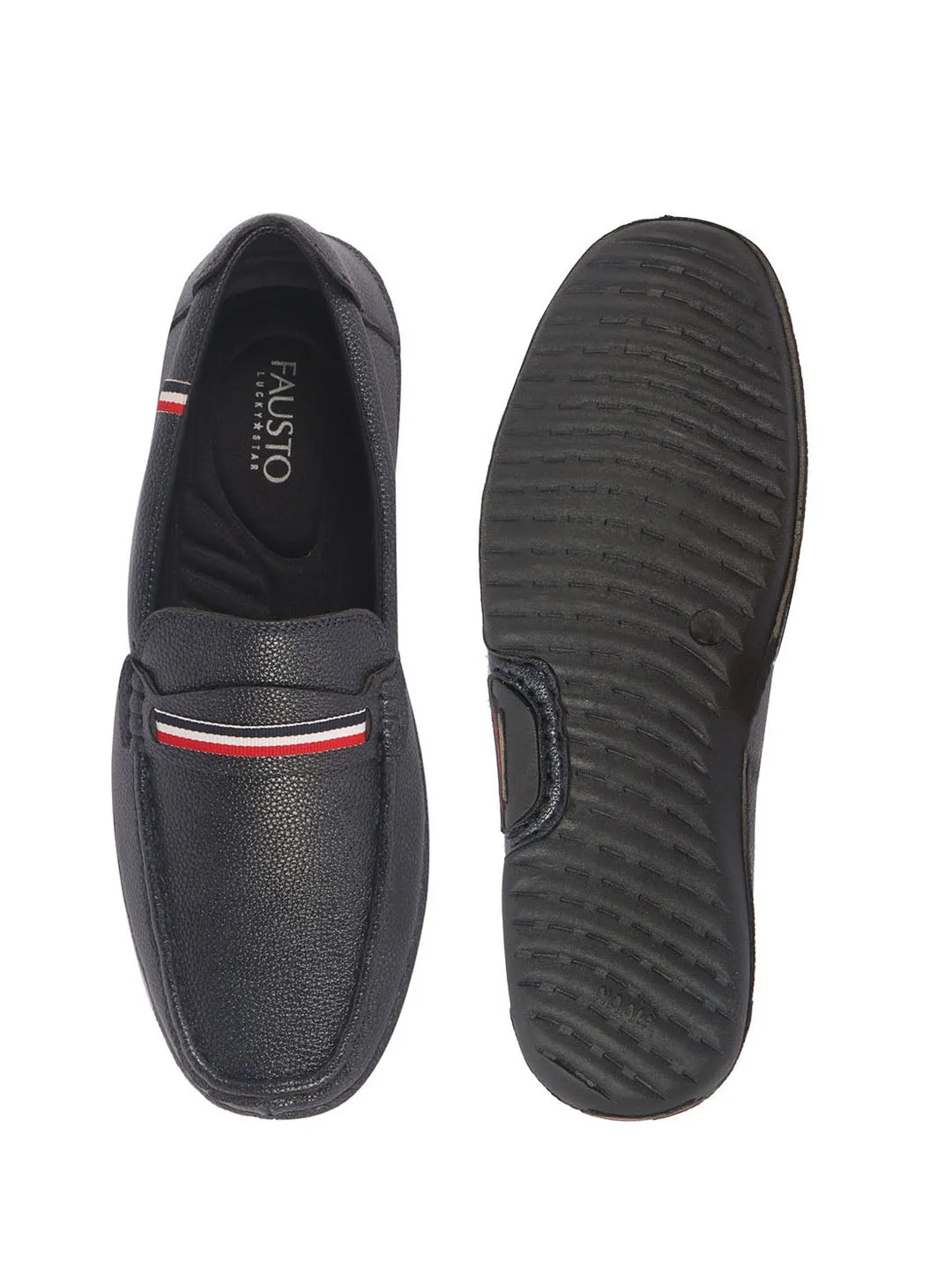 Men Navy Blue Stitched Stripe Design Classic Slip-Ons Loafer with Flexible Slip Resistant Sole|Slip On Shoes|Casual Shoes