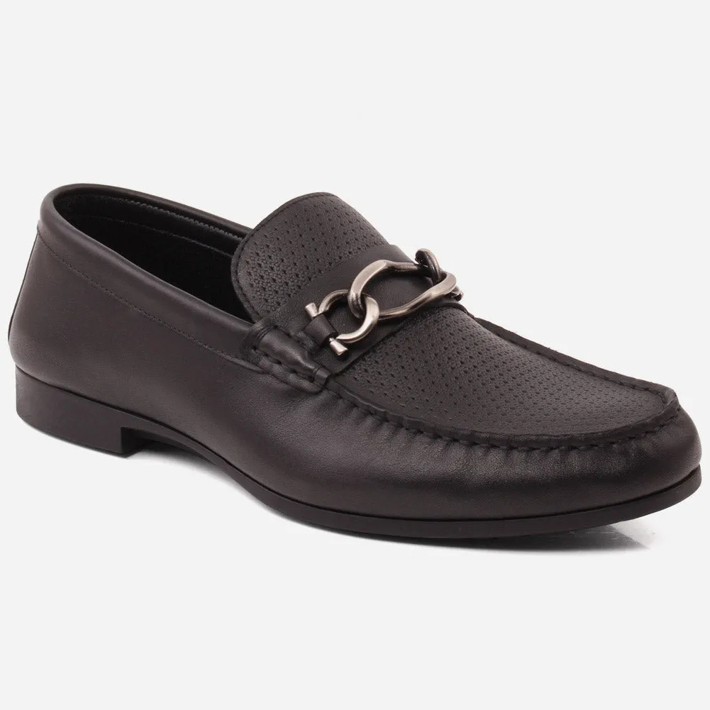 Men "VICENTE" Casual Perforated Slip On Metallic Buckle Leather Moccasins