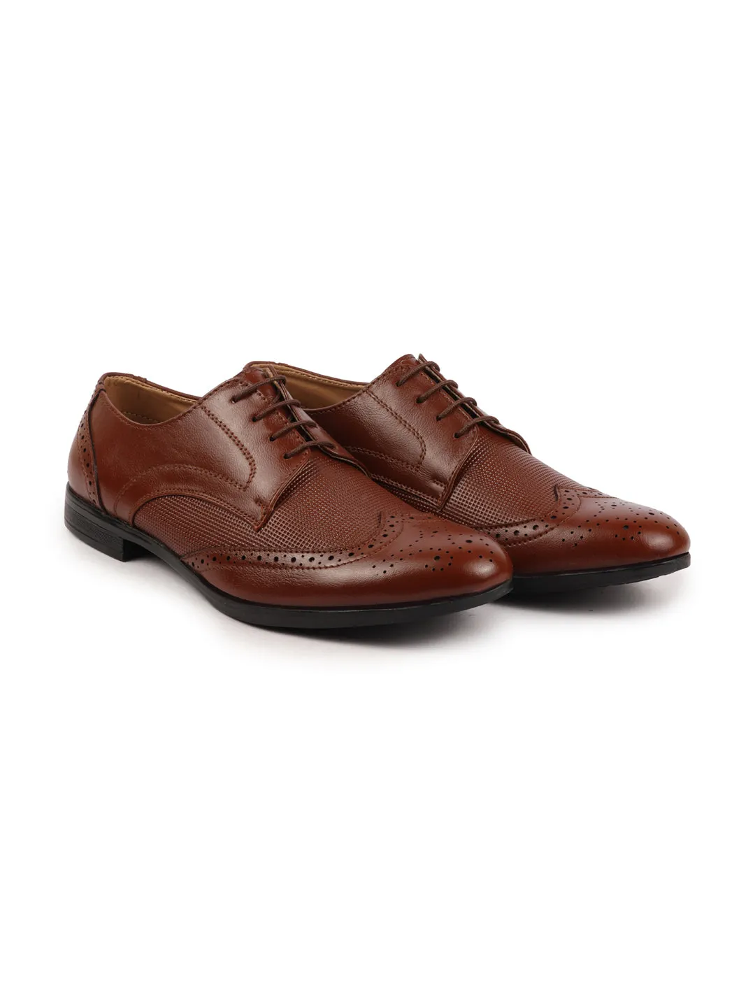 Men Tan Formal Office Party Genuine Leather Lace Up Brogue Shoes