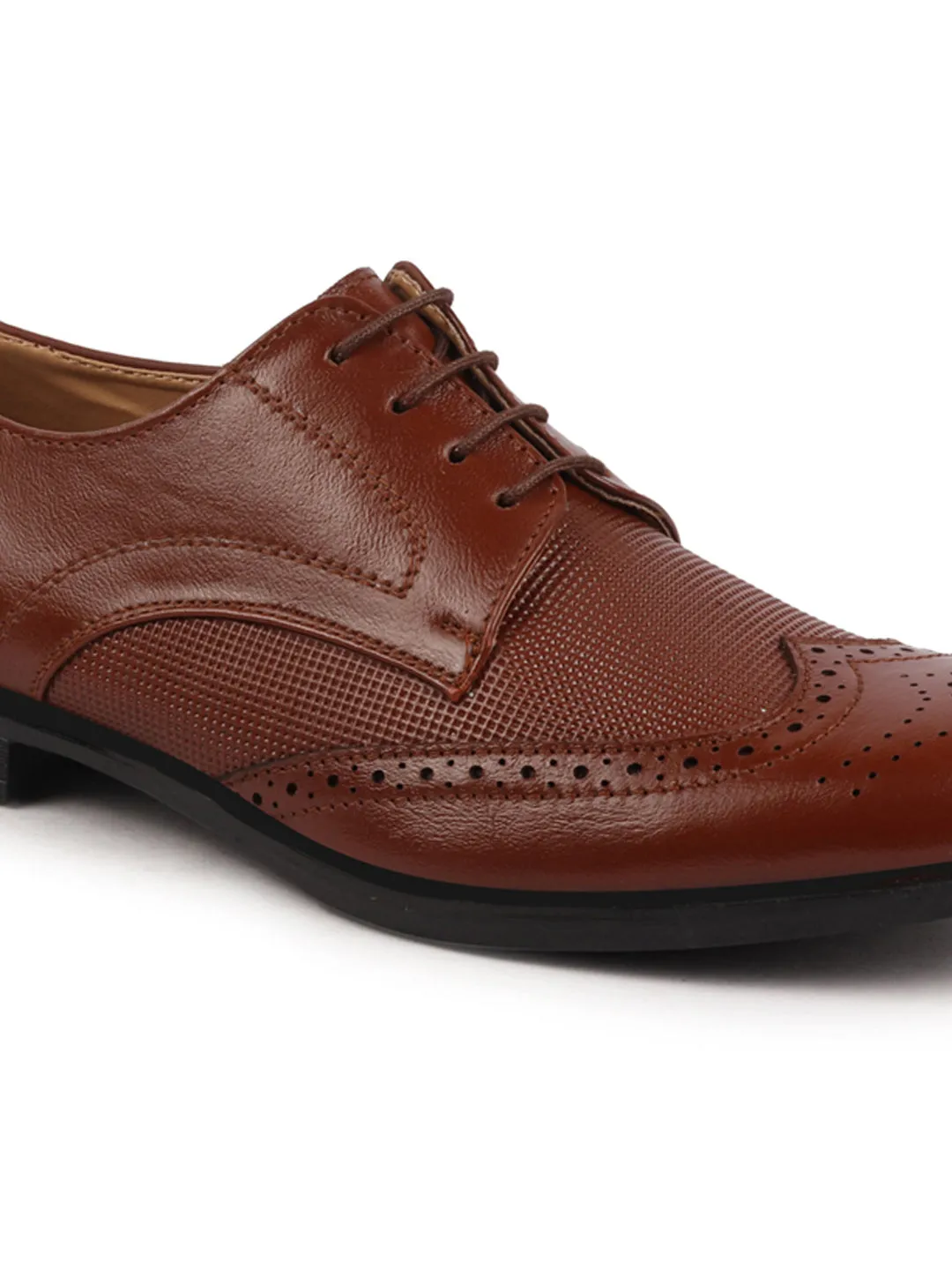 Men Tan Formal Office Party Genuine Leather Lace Up Brogue Shoes