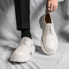 Men's White Black Oxford Brogue Shoes | Formal Office Dress Shoes | Lace-Up Business Footwear with Thick Heightening Sole