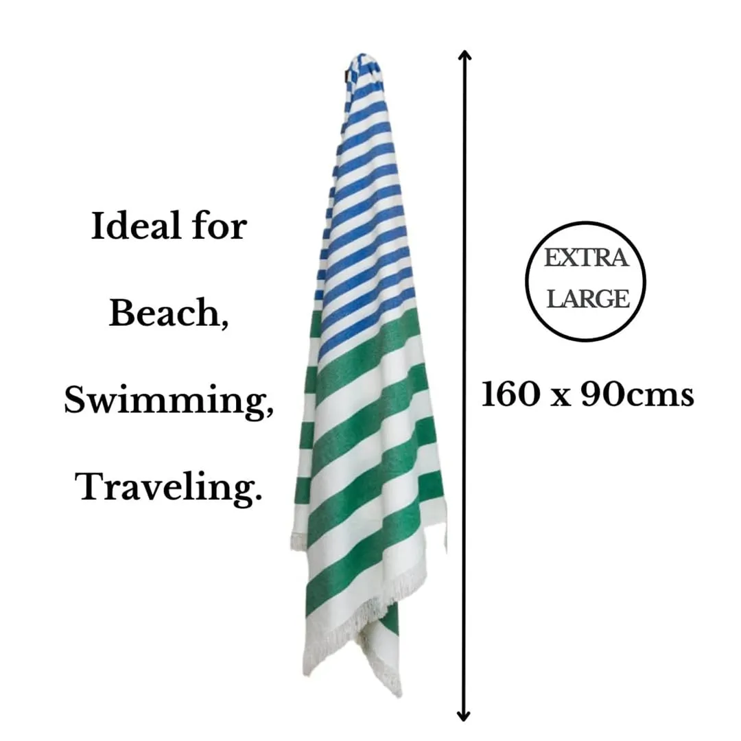 Mush 100% Bamboo Extra Large Cabana Style Turkish Towel - (90 X 160 Cms) - Ideal for Beach, Bath, Pool, Gym, Dress Towel Etc (Aqua Light Green & Blue Dark Green XL- Pack of 2)