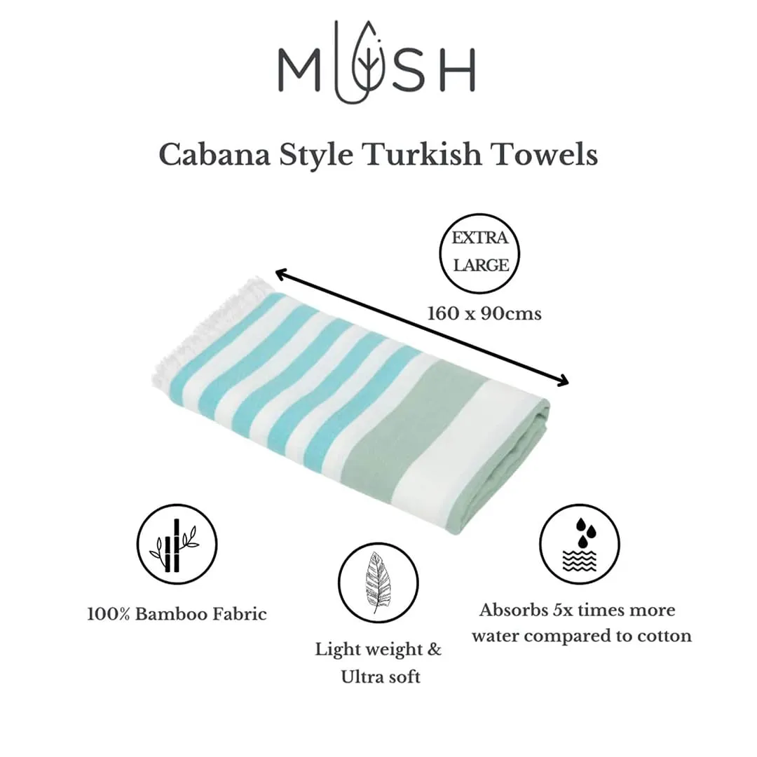 Mush 100% Bamboo Extra Large Cabana Style Turkish Towel - (90 X 160 Cms) - Ideal for Beach, Bath, Pool, Gym, Dress Towel Etc (Aqua Light Green & Blue Dark Green XL- Pack of 2)