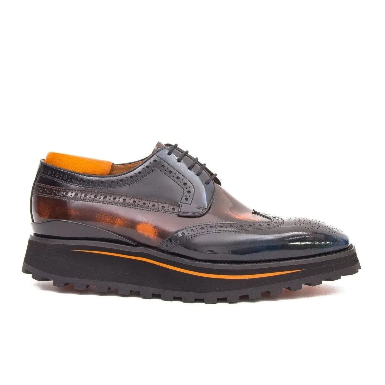 Patent leather shoes Platform brogues Blue