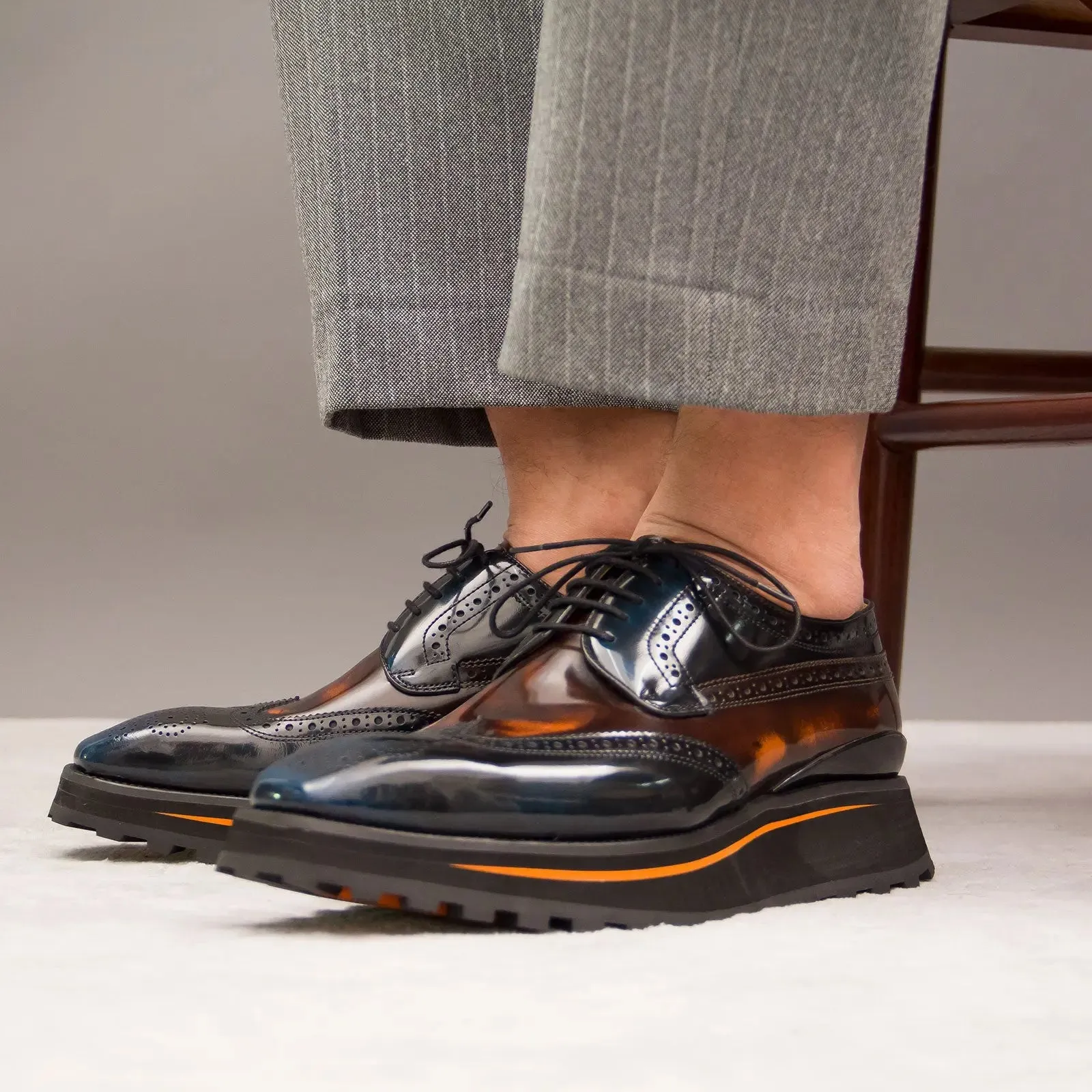 Patent leather shoes Platform brogues Blue