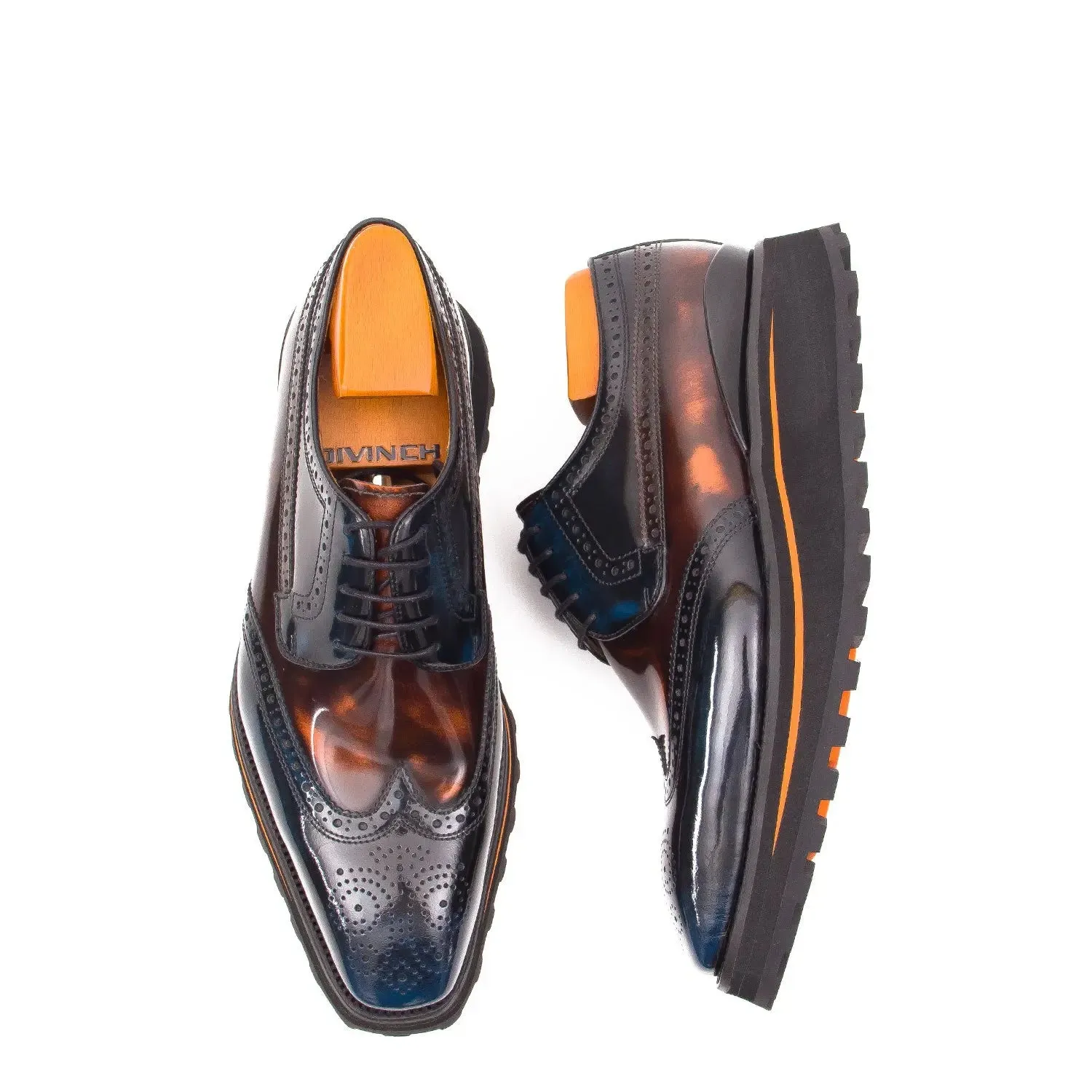 Patent leather shoes Platform brogues Blue