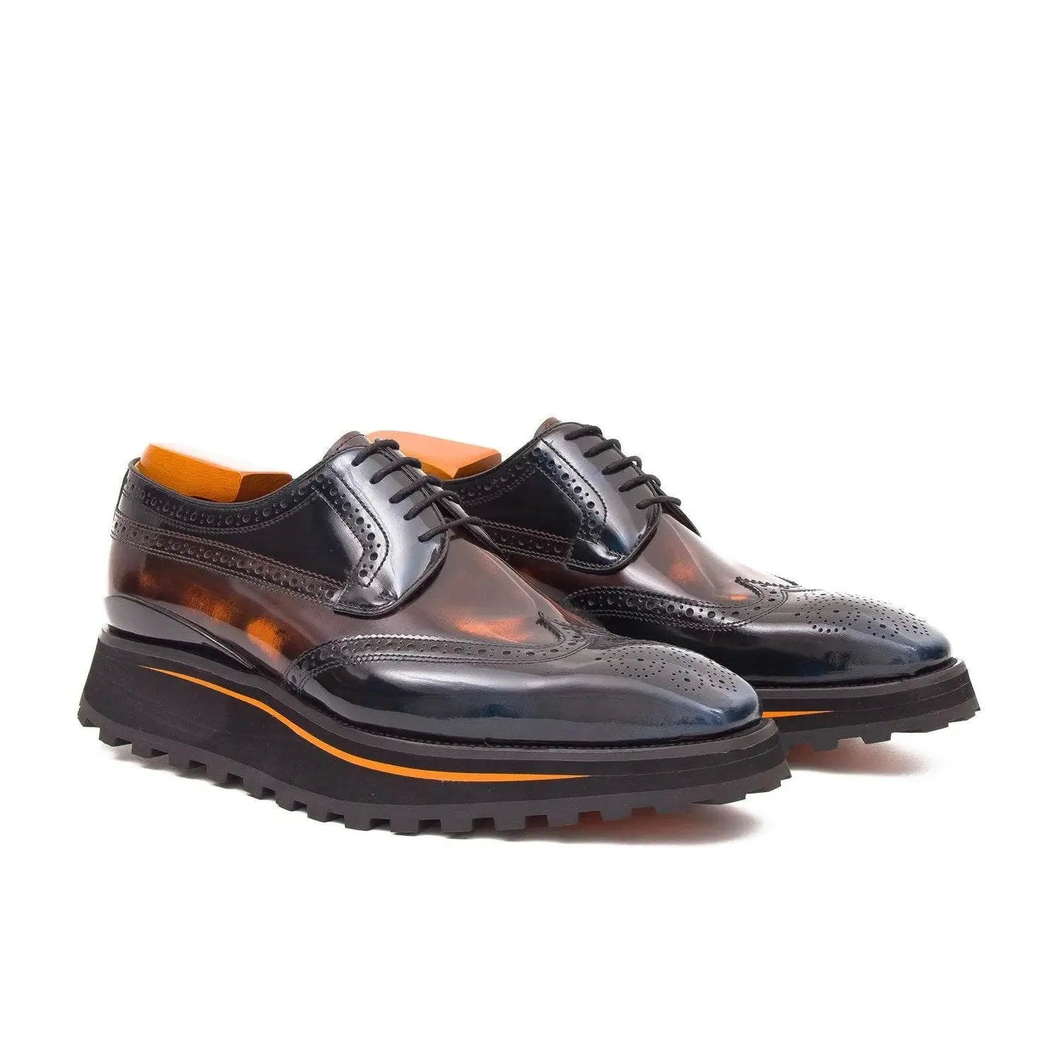 Patent leather shoes Platform brogues Blue