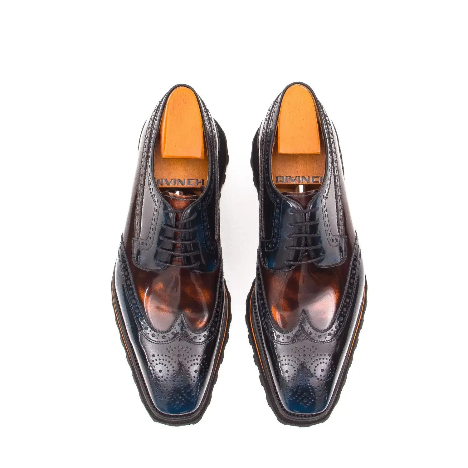 Patent leather shoes Platform brogues Blue