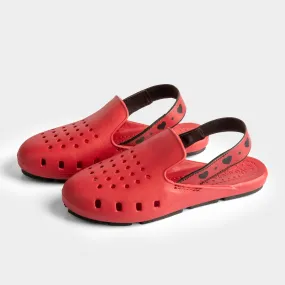 RED HEART MULE SLINGERS <br><span style="font-size: 8px; font-weight: normal;"> Girls red shoes functions as water shoes - kids sandals.