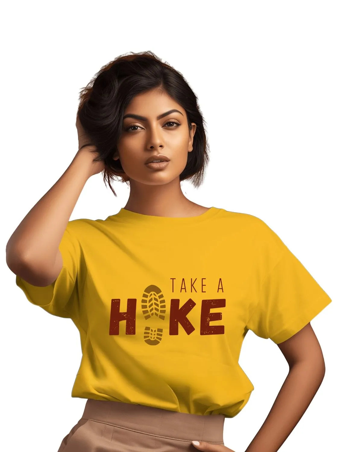 TAKE A HIKE - UNISEX T SHIRT - I'd rather be Hiking ( White, Yellow )