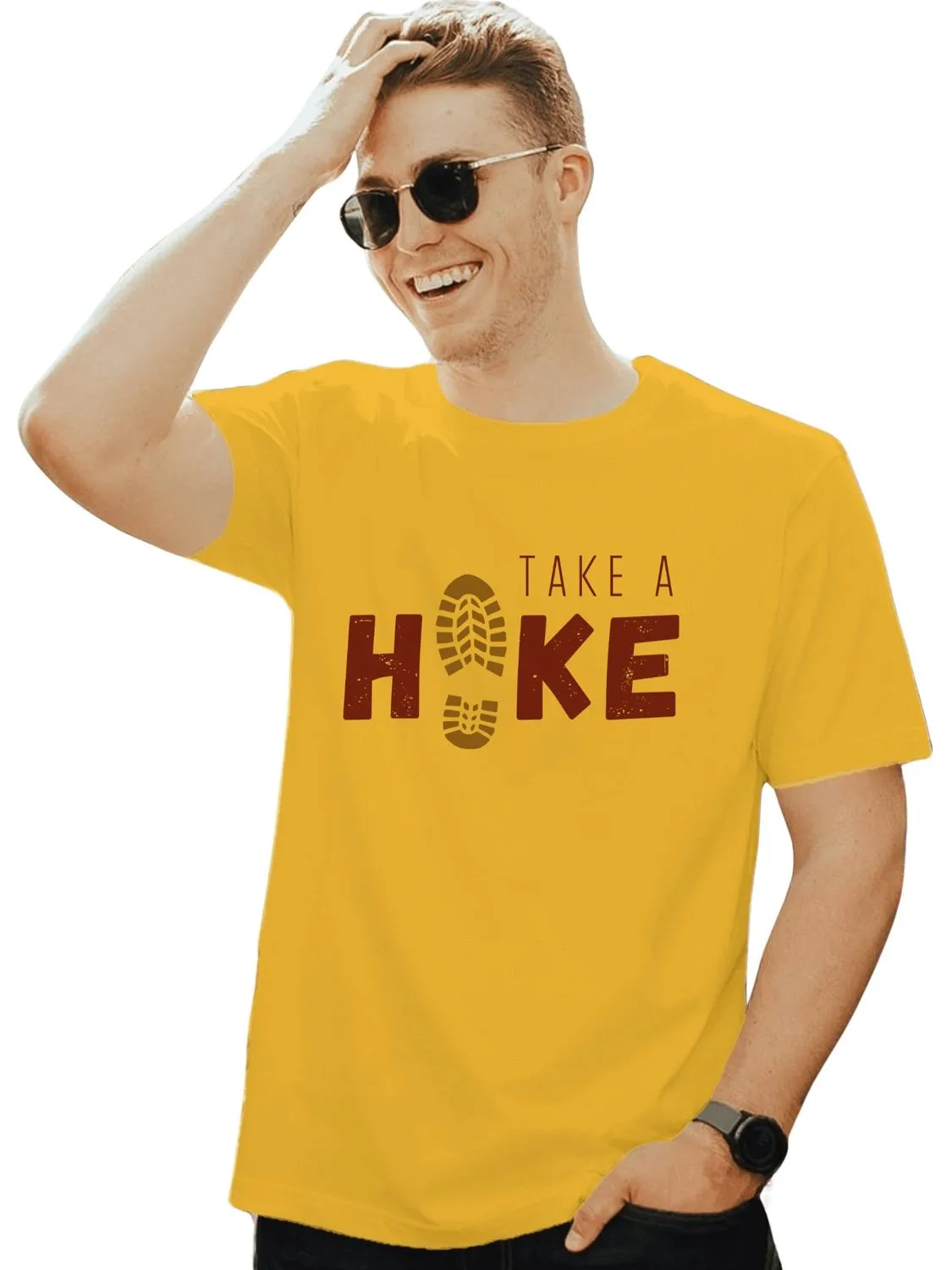 TAKE A HIKE - UNISEX T SHIRT - I'd rather be Hiking ( White, Yellow )