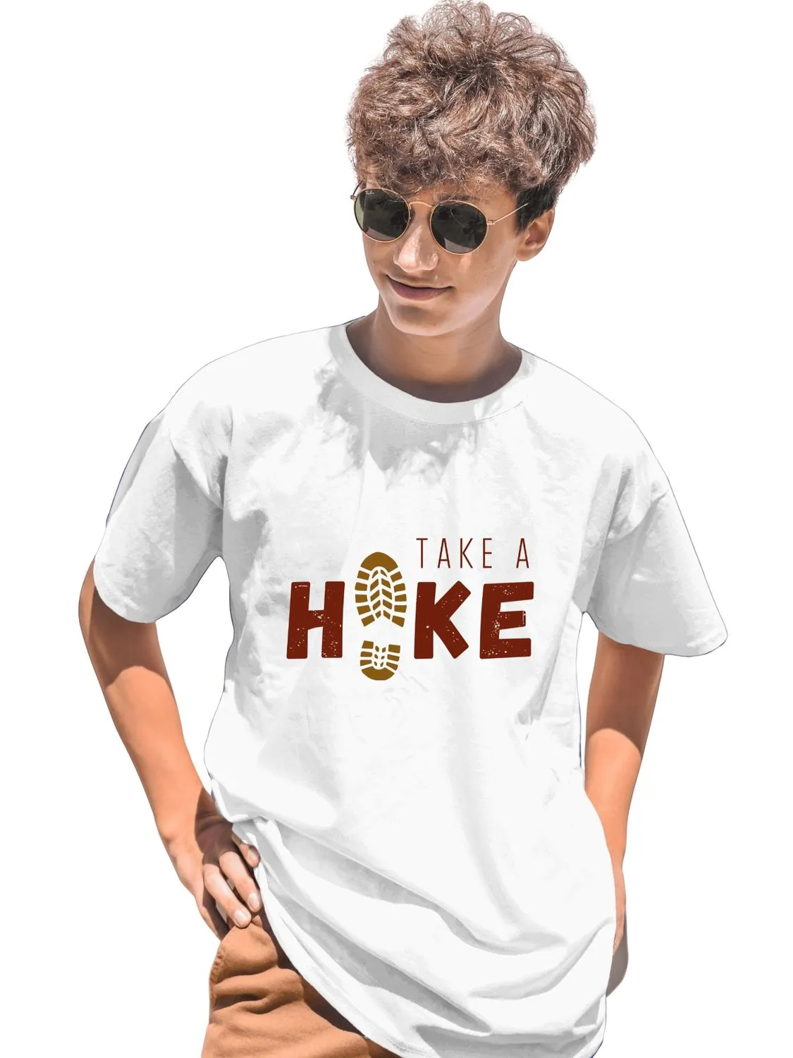 TAKE A HIKE - UNISEX T SHIRT - I'd rather be Hiking ( White, Yellow )