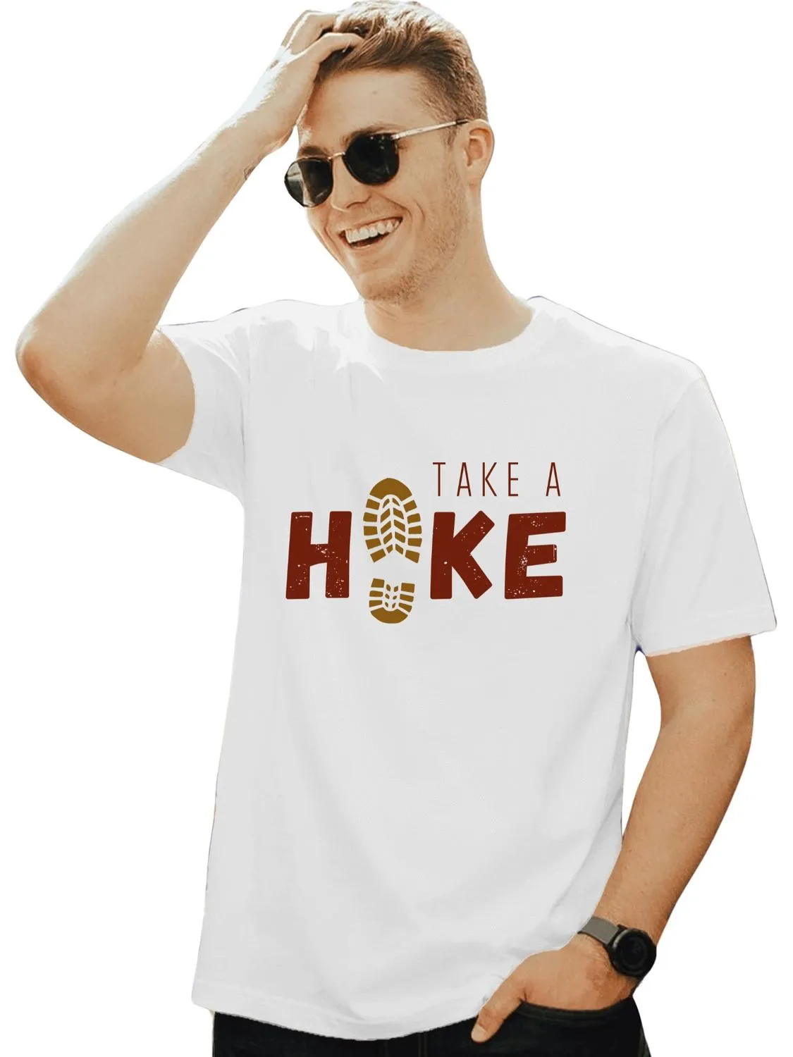 TAKE A HIKE - UNISEX T SHIRT - I'd rather be Hiking ( White, Yellow )