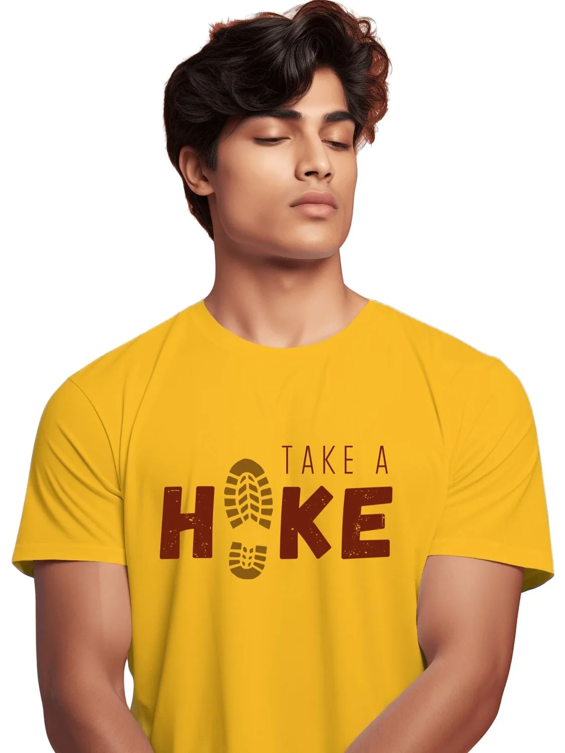 TAKE A HIKE - UNISEX T SHIRT - I'd rather be Hiking ( White, Yellow )