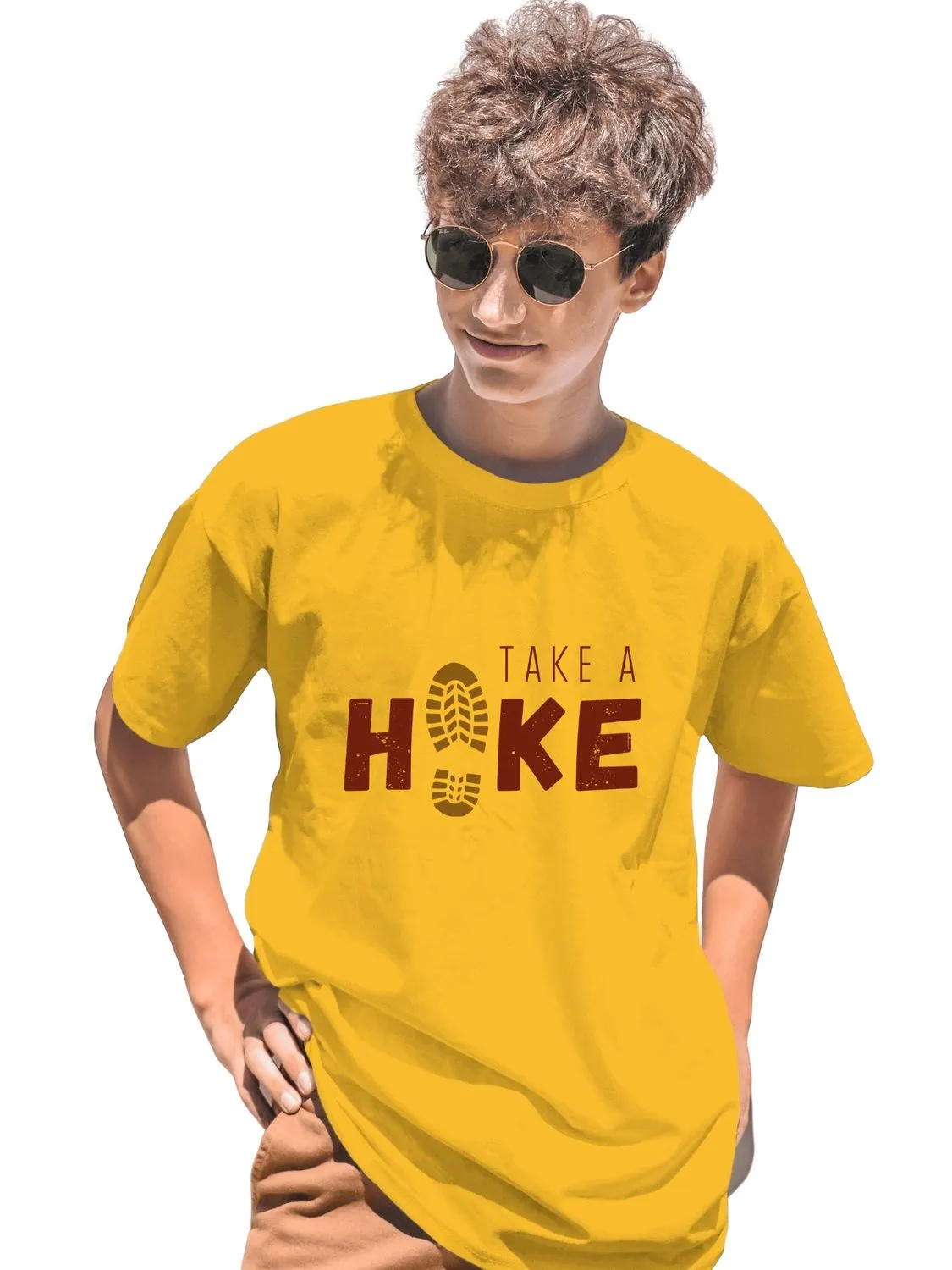 TAKE A HIKE - UNISEX T SHIRT - I'd rather be Hiking ( White, Yellow )