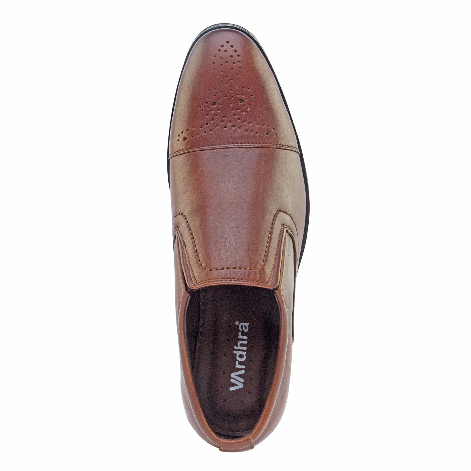 Vardhra Men 100% Genuine Leather - Formal Brogue Slip-on Dress Shoes - Tan