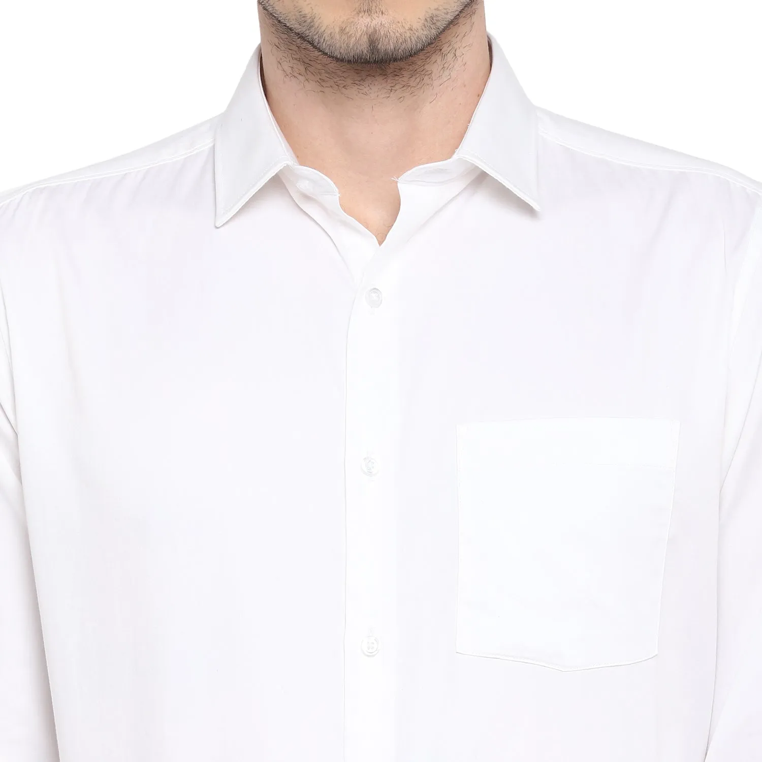 White Cotton Solid Slim Fit Shirts