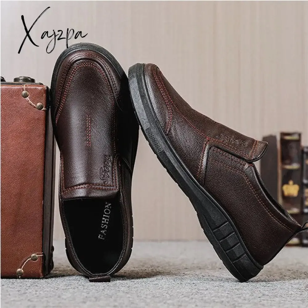 Xajzpa - Men Shoes Winter Genuine Leather Loafers Breathable Autumn Comfortable Casual Shoes Outdoor Men Sneakers Shoes Tenis Masculino