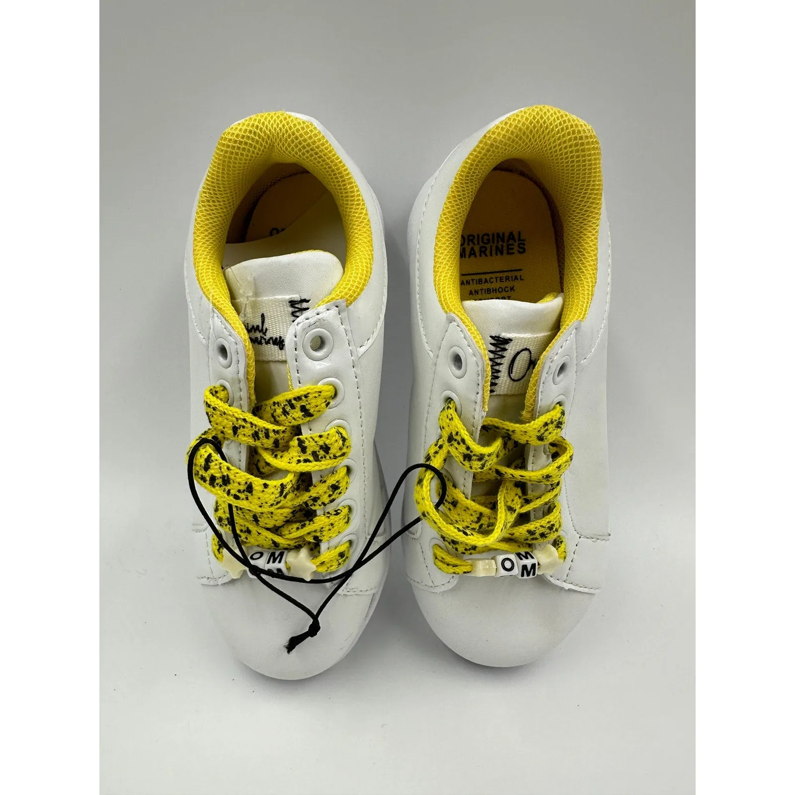 Youth/Toddler Size 11 White Leather Fashion Sneakers with Yellow Accents